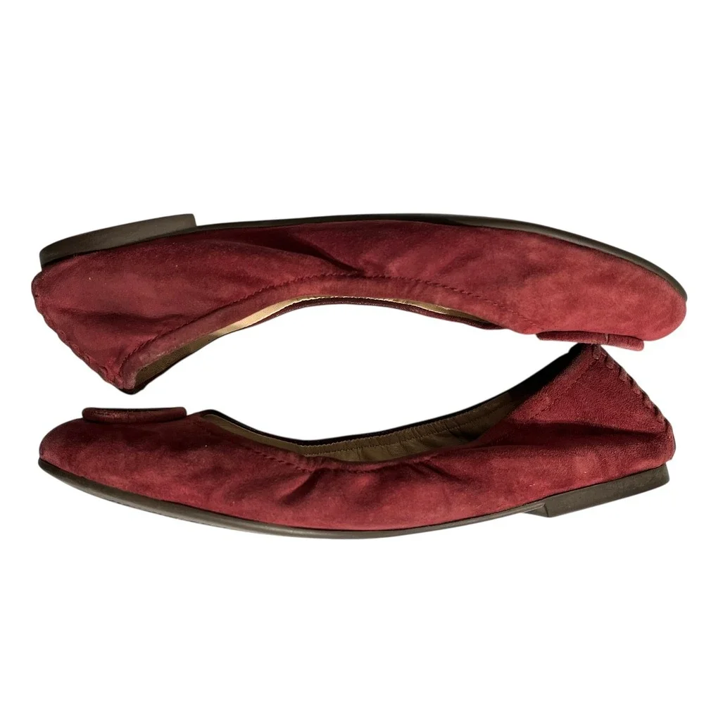 Tory Burch Burgundy Suede‎ Ballet Flats Women's Size 7 Embellished Logo